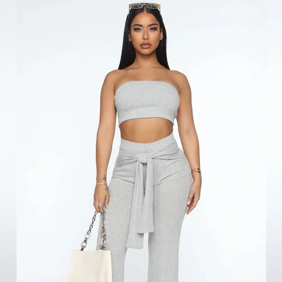 ♥️NWT FASHION NOVA PANT SET - HEATHER GREY♥️ - Picture 2 of 3